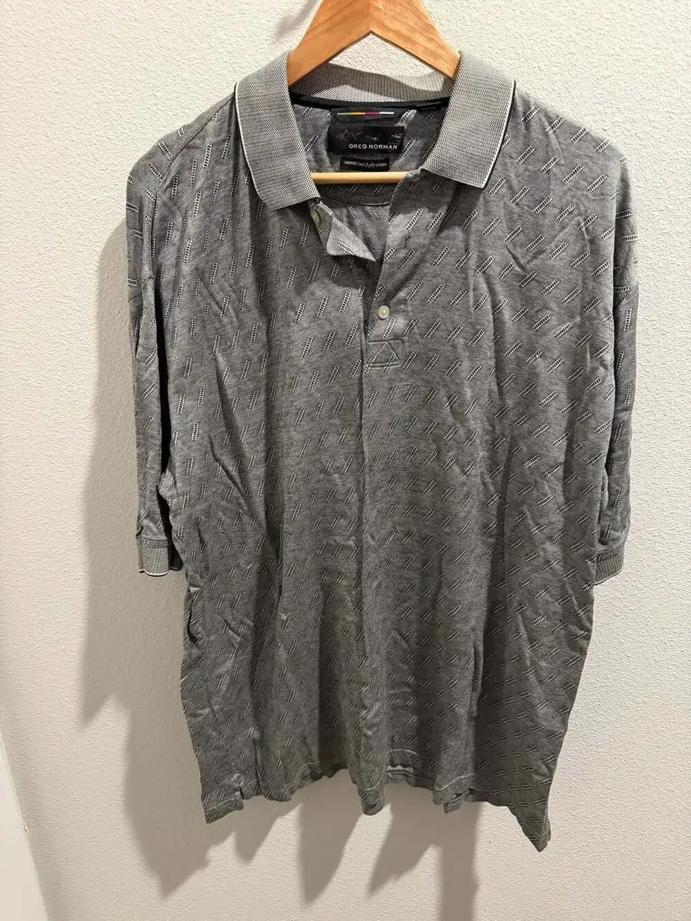 Greg Norman Mercerized 2-Ply Cotton Geometric Print Polo Shirt Size XL